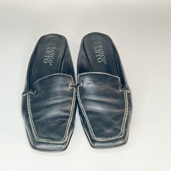 Franco Sarto Black Leather Kitten Heels Mules Shoes Shoes 7 - Picture 3 of 13